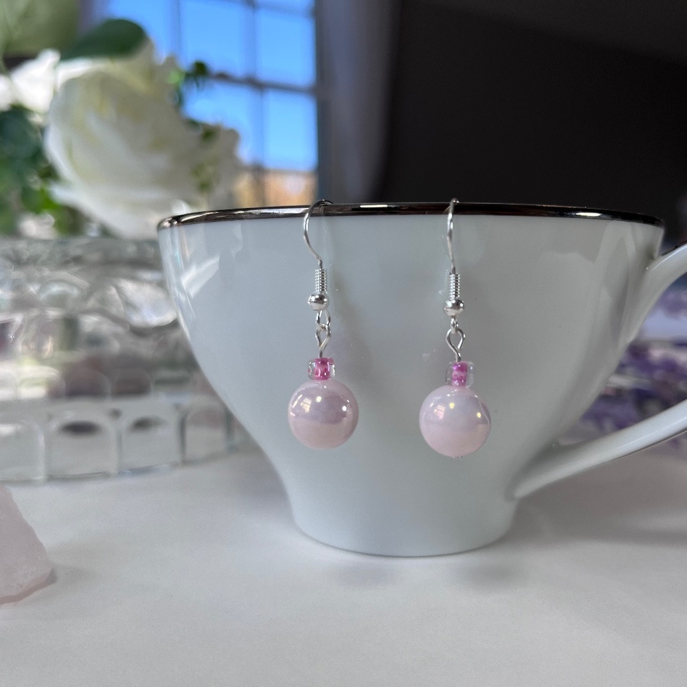 New Bubblegum Pink Glass Drop Earrings